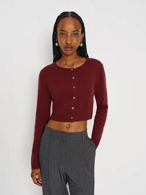 Reformation Janie Cashmere Crew Cardigan in Chianti Red